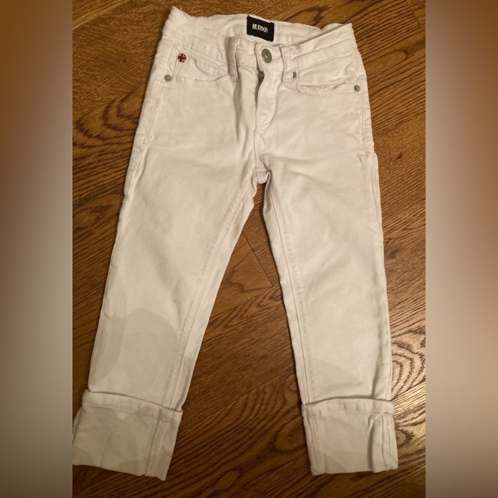 Hudson Kids Jeans White Skinny Fit Crop Ankle Distressed 7 Stretch‎